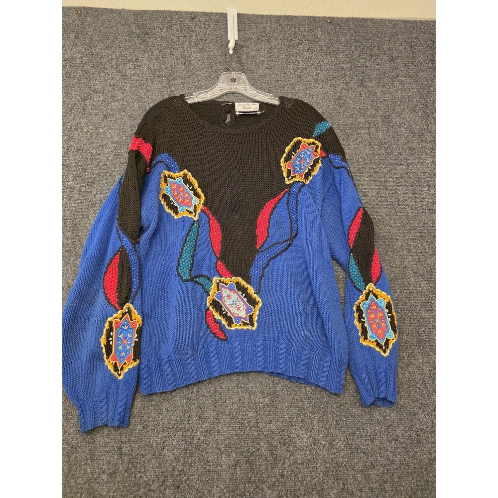 Vintage Marisa Christina Classics Sweater Womens L Multicolor Hand Knit Beaded